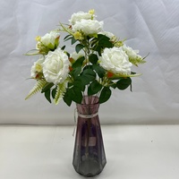 Grand bouquet de roses artificielles en soie avec herbe de fougère pour la décoration de la maison, des vases, des tables de mariage et des arrangements floraux