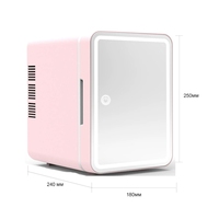 Mini-réfrigérateur portable 4L pour cosmétiques, soins de la peau et maquillage, miroir intégré, 12V, rose, avec lumière LED, pour voiture et maison
