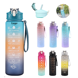 Outdoor Frosted Progressive Color Plastic Sports Kettle Motivational Water Bottle with Time Marker Gradient BPA Free Fitness - Product Image 2