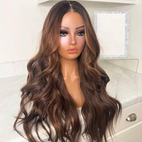 Perruques en dentelle frontale 360 Full HD pour femmes, cheveux vietnamiens Remy à cuticules alignées, couleur marron foncé avec mèches, ondulation lâche à 150%, sans colle