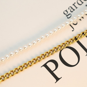 Cuban Chain Spliced Pearl Necklace Gold Zinc Alloy Clavicle Chain Party Jewelry Geometric Design DG-XL00003 - Product Image 4