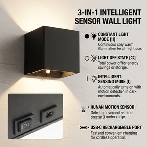 Lampada <span class=keywords><strong>da</strong></span> Parete Cubica a LED Up Down di Semplicità Moderna per Esterni e Interni Decorativa per Camera <span class=keywords><strong>da</strong></span> Letto con Sensore Ricaricabile a Batteria - Product Image 2