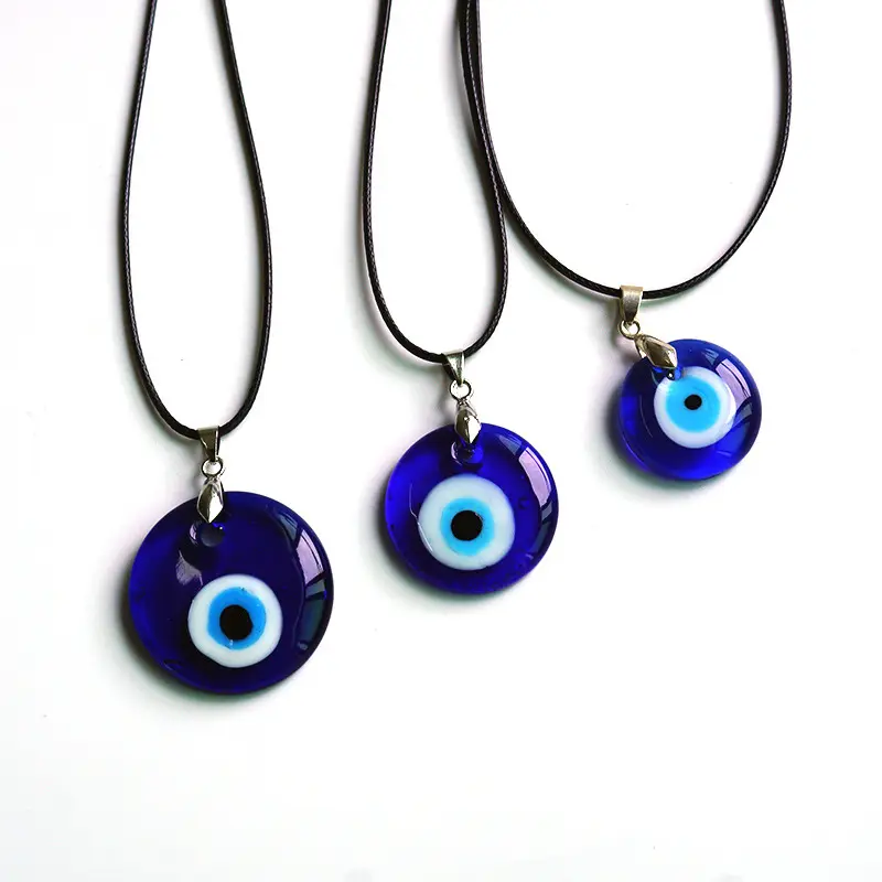 Antique 25MM 30MM 35MM Deep Sea Blue Evil Eye Pendant Necklace Turkish Blue Eye Choker Glass Eye Leather Rope Chain Jewelry Gift