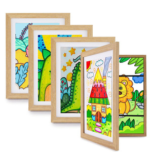 Cadres d'affichage en bois pour enfants, ouverture magnétique sur le devant, personnalisables en couleur et logo, pour photos et dessins d'enfants - Product Image 1