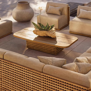 Ensemble de canapés de luxe en teck naturel au design nordique canapé en bois massif de jardin mobilier d'hôtel d'extérieur table et chaises longues - Product Image 4