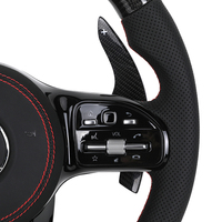 Volant en cuir semi-perforé avec garniture noire piano, carbone et LED pour W204 W205 C180 W221 W222 W213 C43 C63 AMG
