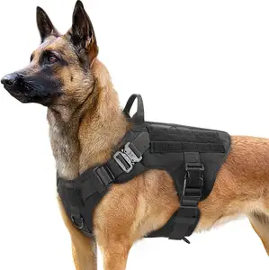 新款金属扣战术狗线束和皮带套装无拉力重型耐用可调狗背心，带手柄宠物线束