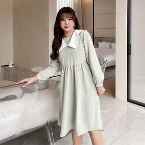 ใหม่ ชุดเดรสลำลองคอปกปีเตอร์แพนสีเขียวอ่อนสำหรับผู้หญิงไซส์ใหญ่ N7967 ผ้าฝ้ายสำหรับสวมใส่ทุกวัน - Product Image 5