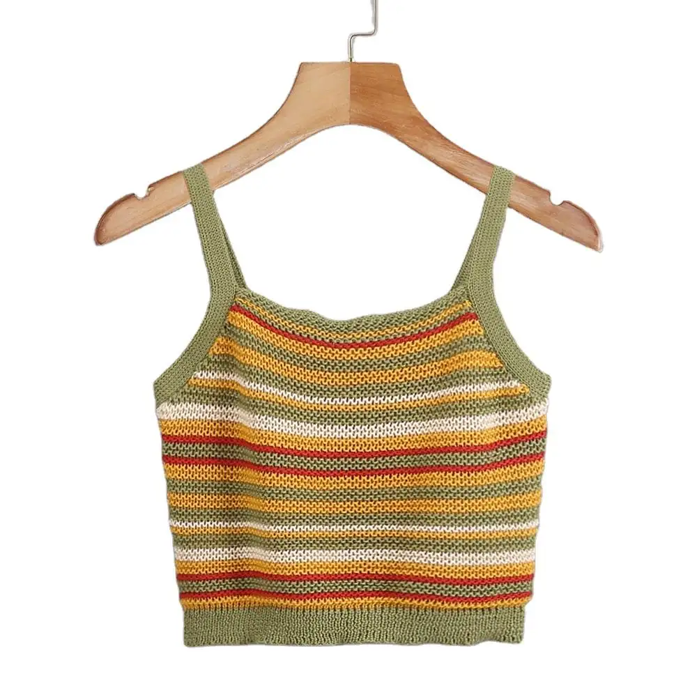 Mailifu Wholesale Summer Colorful Color Stripes Computer Knit Ladies Sexy Tank Top Knit Tops