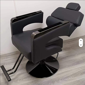 Sillón de Barbería Reclinable de Cuero con Bomba Hidráulica, Altura Ajustable, Color Negro y Dorado, Mueble de Salón para Hoteles y Salones de Belleza - Product Image 1