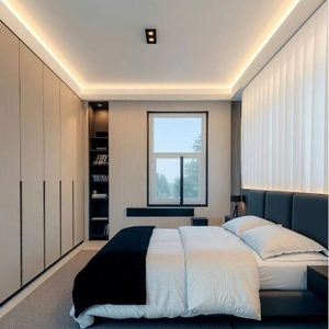 Armoires doubles minimalistes haut de gamme personnalisées, portes en bois et en verre, écologiques, meubles de chambre à coucher, dressing - Product Image 3