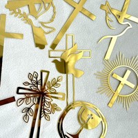 MOYI Vente en gros Décoration de gâteau en acrylique en forme de croix 1,3 mm Baptême, Communion, Fournitures de fête « Dieu Bénisse »