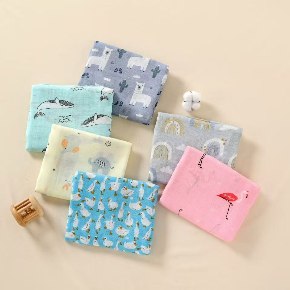 Organic Bamboo Cotton Woven Double-Faced 2cm Grid Printed Fabric Breathable Bamboo Fiber for Pajamas Diapers Bath Towel Infancy