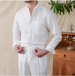 2024 nuevo verano hombres 100% camisa <span class=keywords><strong>de</strong></span> <span class=keywords><strong>lino</strong></span> pantalones <span class=keywords><strong>conjunto</strong></span> transpirable Color sólido Caballero versátil cómodo <span class=keywords><strong>conjunto</strong></span> Casual para hombres - Product Image 4