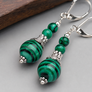 Orecchini Pendenti Vintage con Motivo Verde in Pietra, Stile Etnico per Donne - Product Image 4