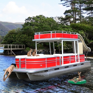 Barco pontón de dos pisos certificado CE de 25 pies, Tobogán de agua, Color personalizable para entretenimiento en el océano, ocio, fueraborda de aluminio - Product Image 1