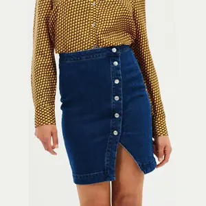 R30030S – jupe en jean demi-longueur pour femmes, nouvelle fente rétro fendue, mode Sexy, bouton Long rétro, vieille poche Rock