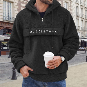 Nouvelle collection Automne/Hiver 2025 – Sweat à capuche décontracté en polaire corail à demi-zip avec lettres, doublé polaire, style commerce transfrontalier - Product Image 1
