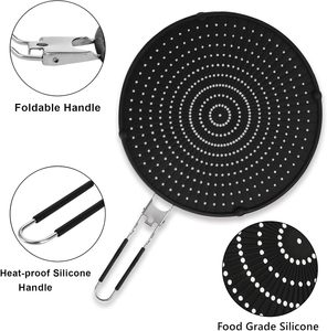 Écran anti-éclaboussures en silicone <span class=keywords><strong>pour</strong></span> poêle à frire, protection anti-éclaboussures avec long manche, tapis de cuisson vapeur multi-usages <span class=keywords><strong>pour</strong></span> cuisine - Product Image 3