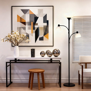 Lampadaire moderne à LED, hauteur réglable, corps en fer, abat-jour blanc, pour salon, chambre à coucher, bureau - Product Image 2