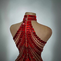 Nouvelle Robe de Soirée BH1926 Élégante et Sexy à Col Halter, Taille Empire, Sans Manches, Ornée de Diamants, avec Panneaux en Maille Transparente et Jupe Courte