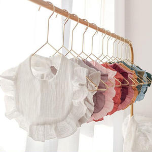 Celemek bayi kualitas tinggi dengan tepi lipit 100% katun kasa renda penutup kancing Bib pola Solid bayi baru lahir liur tumbuh gigi - Product Image 4