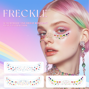 Pegatina de tatuaje temporal de pecas arcoíris, calcomanía facial de estrellas, parche de maquillaje de papel para carnaval, fiesta, festival, uso profesional - Product Image 1