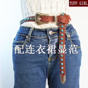 Occidentale Semplicemente Marrone Cinghia <span class=keywords><strong>di</strong></span> Cuoio Genuina Con Pietre Turchesi 130 centimetri - Product Image 3