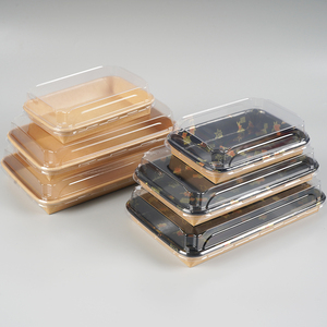 Plateau à sushi en papier <span class=keywords><strong>kraft</strong></span> de style japonais avec impression de logo personnalisé boîte à sushi à emporter <span class=keywords><strong>assiette</strong></span> à sushi jetable avec couvercle en PET - Product Image 6