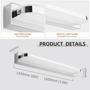 Lámpara LED para Baño, IP44 Impermeable, Moderna, de Acero Inoxidable Cromado, para Espejo Frontal, Maquillaje, Lámpara de Pared, Iluminación para el Hogar - Product Image 6