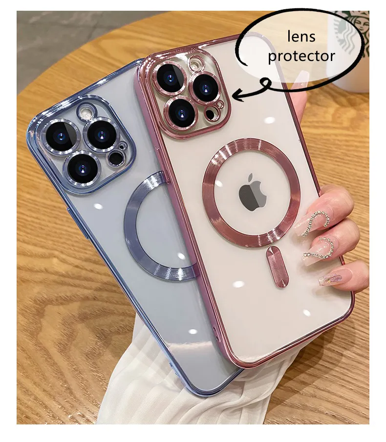 Gradient Color With Lens Protection Shockproof Clear Magnetic Phone Case For iPhone X XR XS 11 12 13 14 Pro Max caser