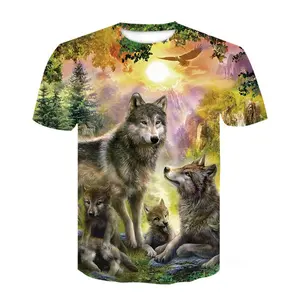 Streetwear nouvelle saison hommes vente en ligne chemise à manches courtes impression 3D numérique sublimation loup impression été t-shirt