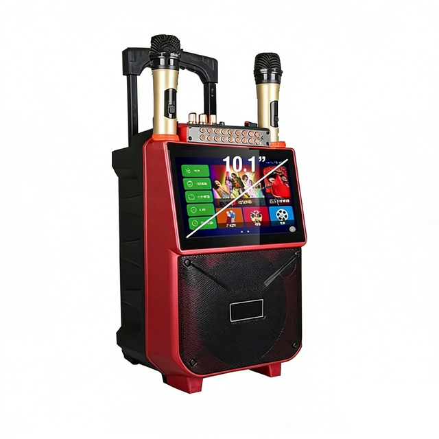Portable Trolley Karaoke Speaker with 10.1 Inch Screen Dual Wireless Microphones for Outdoor Entertainment Promotional Gifts