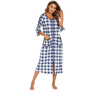 Abiti da notte per donna rosso nero a griglia in cotone Plaid in poliestere personalizzato ODM pigiama da donna pigiama camicia da notte lunga per la notte - Product Image 2