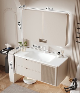Modern Lacquer PVC Wooden Melamine Board Bathroom Vanity Unit <b>Mirror</b> Integrated Ceramic Washbasin Toilet Sink for Hotel Use <b>Wall</b> - Product Image 4