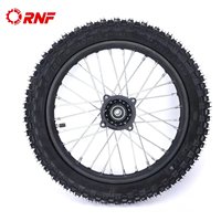 Ensemble complet de roue arrière 14 pouces 60/100-14 avec pneu à profil profond, jante en acier, moyeu à tambour et roulements 12/15 mm pour moto tout-terrain et dirt bike