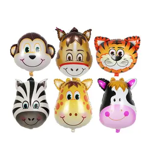 New Mini Balloon Cartoon Deer Monkey Lion Tiger BalloonS Animal Head Aluminum Film