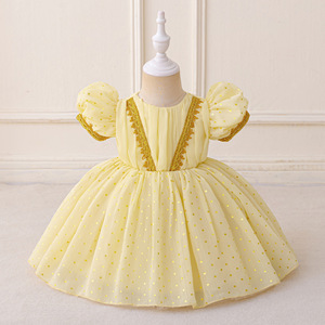 Nuevo vestido de Bata para niñas de Oriente Medio, vestido de princesa con cinta de lentejuelas, falda de manga de burbuja de un año, faldas musulmanas para niños - Product Image 2