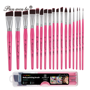 Lot de 17 pinceaux de <span class=keywords><strong>peinture</strong></span> en nylon rose pour visage, manche en <span class=keywords><strong>bois</strong></span>, ensemble de pinceaux avec boîte - Product Image 1
