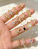 Cincin Wanita Model Ramping Multi-desain, Dapat Ditumpuk, Berlapis Emas, Kristal Enamel, Dapat Disesuaikan, Hadiah Liburan