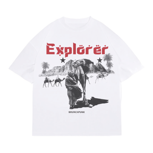 T-shirt Grafica Explorer Desert Camel Vintage Estetica da Viaggio Streetwear Oversize Unisex Skater Top Retro Grunge - Product Image 2