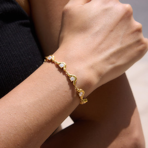 Shiny Stone Gold Jewelry Zircon <b>Bracelets</b> 18k Gold Plated Stainless Steel Handmade <b>White</b> Crystal <b>Bracelet</b> Set for Women - Product Image 5
