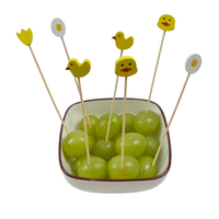 100pcs brochettes de bambou en forme de canard jaune 12cm mignon dessin animé gâteau fourchette à fruits fête d'anniversaire pour enfants