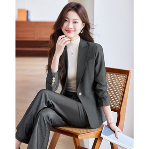 Women's Business Suit Set Orange <b>Three</b> <b>Quarter</b> Sleeve Anti-Wrinkle Formal Wear Autumn Style - Product Image 4