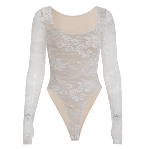 เสื้อสเวตเชิ้ตผู้หญิงแฟชั่นสไตล์คลับ ผ้าซีทรูเนื้อแน่น แต่งลูกไม้ลายดอกไม้ แขนยาว เซ็กซี่ ทรงเข้ารูป ผ้ายืดสแปนเด็กซ์/โพลีเอสเตอร์ เหมาะสำหรับฤดูร้อน - Product Image 6