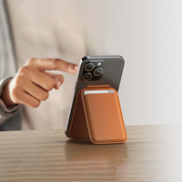 Porte-cartes magnétique rotatif Anfeng en cuir PU avec 4 emplacements pour cartes, NFC intégré, support de téléphone de bureau magnétique