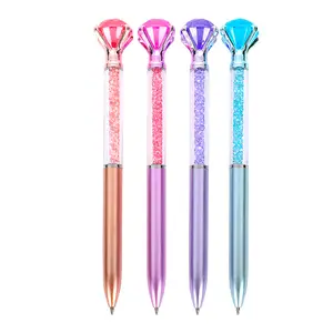 Novo estilo de canetas esferográficas de cristal plástico com torção, canetas de diamante fofas grandes e logotipo personalizado