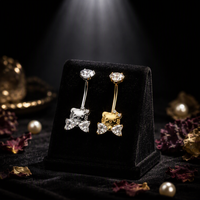 Anneau de nombril Mitu en titane ASTM-F136 G23 plaqué or 18 carats avec zircon pour piercing de nombril de fête
