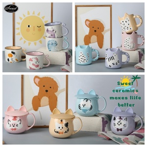 Tazze <span class=keywords><strong>da</strong></span> Caffè in Ceramica Decorate a Mano SWT, Personalizzate, <span class=keywords><strong>Bianche</strong></span> e Nere con Gatto Carino, per Caffè e Tè, per Donne e Uomini - Product Image 5