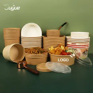 Biodegradable Disposable Kraft Food Packaging Takeaway Takeout Cardboard Noodle Rice Hot Food Salad Bowl With Lid